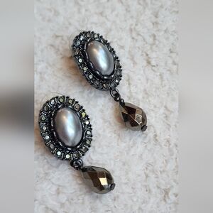 New York & Company Silver and Gray Oval Earrings